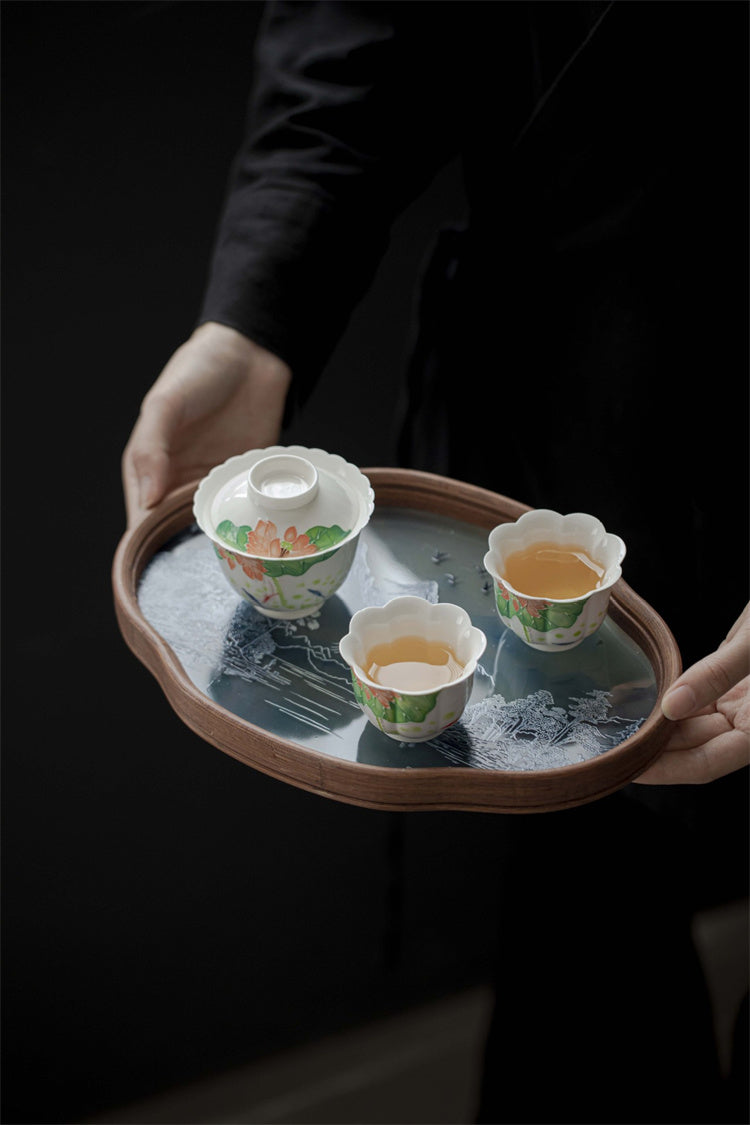 【中国風ガラストレイ】レトロモダンな茶盤 フルーツ皿